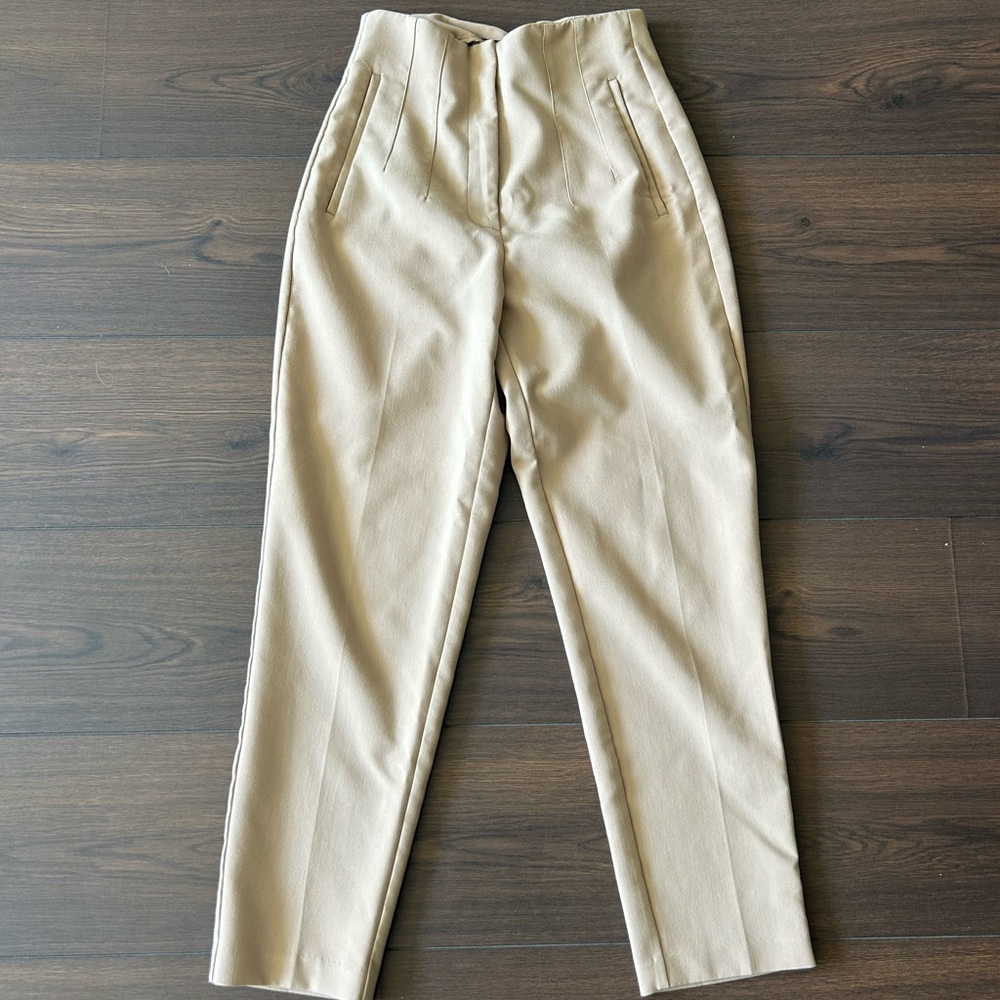High-Waisted Beige Trousers